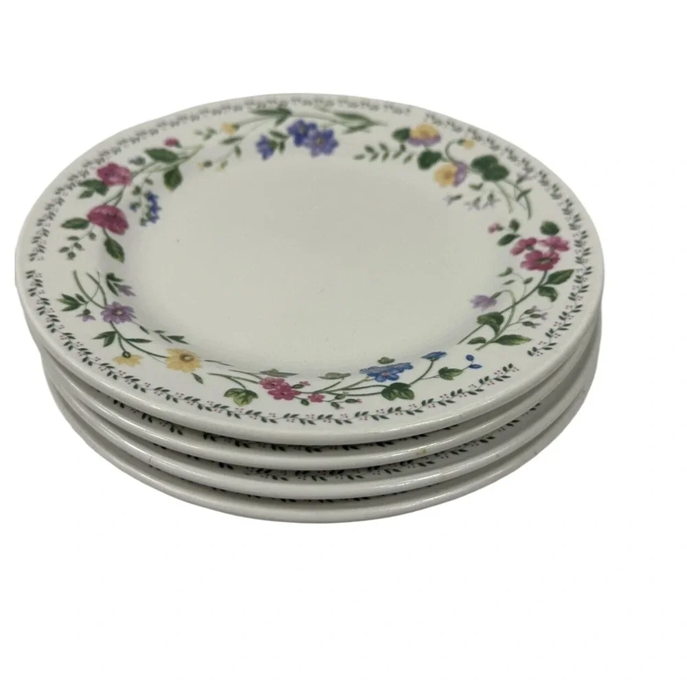 Farberware English Garden 225 Stoneware Bread Butter Plates Set of 4 Floral 7.5